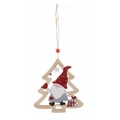 Christmas wooden tree pendant featuring a painted gnome with a red bird and rope hanger - Hollow Tree
