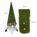 Green Forest Gnome Christmas wine bottle cover set with wood button felt bag - Green