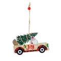 Ornamento natalizio in legno a forma di camion con gnomo e scritta Joy bianca - Camion Albero di Natale (Joy)