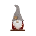 Gnome de Noël lumineux en bois avec étoiles LED chaudes et corps en feutre rouge - Chapeau Gris / Gris