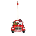 Decorazione natalizia in legno, camion rosso con gnomo e scatole regalo verdi - Camion HOHO (Gnomo)