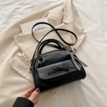 Schicke schwarze Handtasche mit Schleife und kariertem Band, vielseitige Umhängetasche - Schwarz