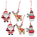 6-piece wooden Christmas ornament set featuring Santa, reindeer, and snowman figures - Santa Snowman Reindeer