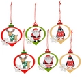 6-piece set of wooden Christmas ornaments with reindeer, Santa and penguin designs - Santa Reindeer Penguin