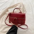 Sac à main bordeaux avec patchwork en tweed, double zip et bandoulière amovible - Rouge