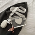 Transparent PVC crossbody bag with white leather heart and matching round coin purse - White