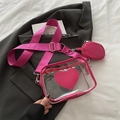 Bolso bandolera transparente en rosa brillante con parche de corazón y monedero redondo - Rosa Fucsia