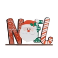 Christmas NOEL wooden tabletop ornament with Santa head and knit patterns on a base - Horizontal NOEL Santa
