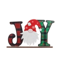 Christmas JOY wooden table decor with gnome head and red green buffalo plaid pattern - Horizontal JOY Gnome