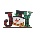 Christmas JOY wooden tabletop decoration with plaid letters and a cute snowman - Horizontal JOY Snowman