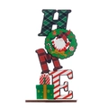 Plaid Christmas wooden HOME table sign with gnome and festive patterns decoration - Vertical HOME