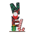 Christmas wooden Noel gnome decoration with red and green plaid patterns on a wood base - Vertical NOEL