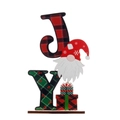 Christmas wooden JOY sign with a red plaid gnome and stable base for desk decoration - Vertical JOY
