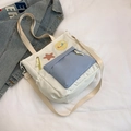 Bolso de lona blanco con bolsillo azul y correa ajustable para niñas estudiantes - Blanco