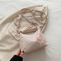 Bolso de hombro rosa claro con bordado de encaje y mariposas de gasa 3D decorativas - Rosa