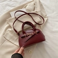 Mini burgundy shell handbag in matte leather with golden horsebit detail and shoulder strap - Red