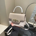 Retro large capacity crossbody bag with buckle and woven texture in beige and khaki - White