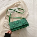 Dark green fashion handbag featuring 3D butterfly embroidery and gold metal handles - Green