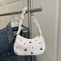 Borsa sottobraccio bianca a pieghe con stampa di orsetto e manico a nuvola - Stampa di Orso a Pois Colorati (TY6723)
