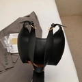 Minimalist black half-moon shoulder bag in soft PU leather with gold buckle detail - Black