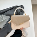 Women's chic beige shoulder bag with khaki woven texture and round handles - White