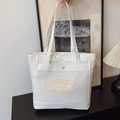 Borsa tote in tela bianca con stampa logo TAIMEIBAG e tasche laterali per uso quotidiano - Bianco Sporco