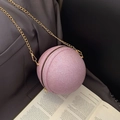 Pink basketball-shaped crossbody bag with gold chain and glitter texture for women - Pink