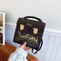 Schwarze PU-Leder Ita-Tasche mit Klarsichtfenster und goldenen Schnallen für JK - Schwarz