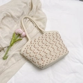 Borsa tote in cotone intrecciato a mano con motivi a pois marroni e doppi manici - Bianco Riso (Senza Ciondolo)