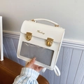 Weißer minimalistischer PU-Leder-Rucksack mit transparentem Fenster und Goldschnallen - Weiß