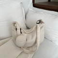 Sac bandoulière minimaliste en velours côtelé beige avec petit porte-monnaie assorti - Blanc