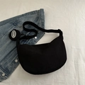 Black corduroy crescent tote bag with adjustable shoulder strap and round mini pouch - Black