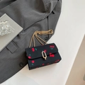Chic black crossbody square bag with cherry print and gold chain strap for women - Black