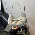 Silver satin crescent moon shoulder bag featuring a stylish bow and metallic finish - Silver No Pendant