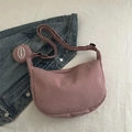 Pink corduroy crescent tote bag with matching round coin purse and canvas shoulder strap - Pink