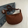 Brown corduroy crescent crossbody bag with small round coin purse and adjustable strap - Brown