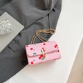 Pink cherry print mini chain bag with gold clip buckle in a sweet fashion style - Pink