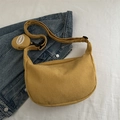 Yellow corduroy tote bag in half-moon shape with a round coin purse on shoulder strap - Yellow