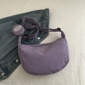 Purple corduroy crescent crossbody bag with matching round coin purse and adjustable strap - Purple
