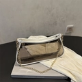 Chic transparent PVC small square bag with white leather trim and golden chain strap - White