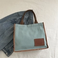 Borsa tote in velluto a coste azzurro con manici marroni per università e ufficio - Verde