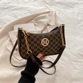 Borsa a tracolla vintage marrone scuro con monogramma M e logo in metallo dorato - Marrone