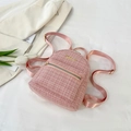 Petit sac à dos en tweed rose avec motif à carreaux blancs et zip doré pour femme - Rose