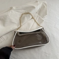 Transparent PVC crossbody bag with white leather trim and golden metal chain strap - White