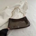Brown translucent crossbody small square bag with elegant golden chain and leather trim - Brown
