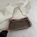 Brown translucent chain crossbody bag with pink trim and golden metal strap - Pink