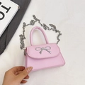 Pink PU leather mini handbag with silver bow detail and detachable chain strap - Pink