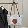 White nylon tote bag with brown leather straps and fashion bags circular patch detail - Large / Light Blue Large No Charm