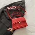 Chic red small square crossbody bag with gold buckle and adjustable strap in summer style - Red
