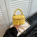 Mini yellow quilted leather box bag with gold chain strap and top handle - Yellow